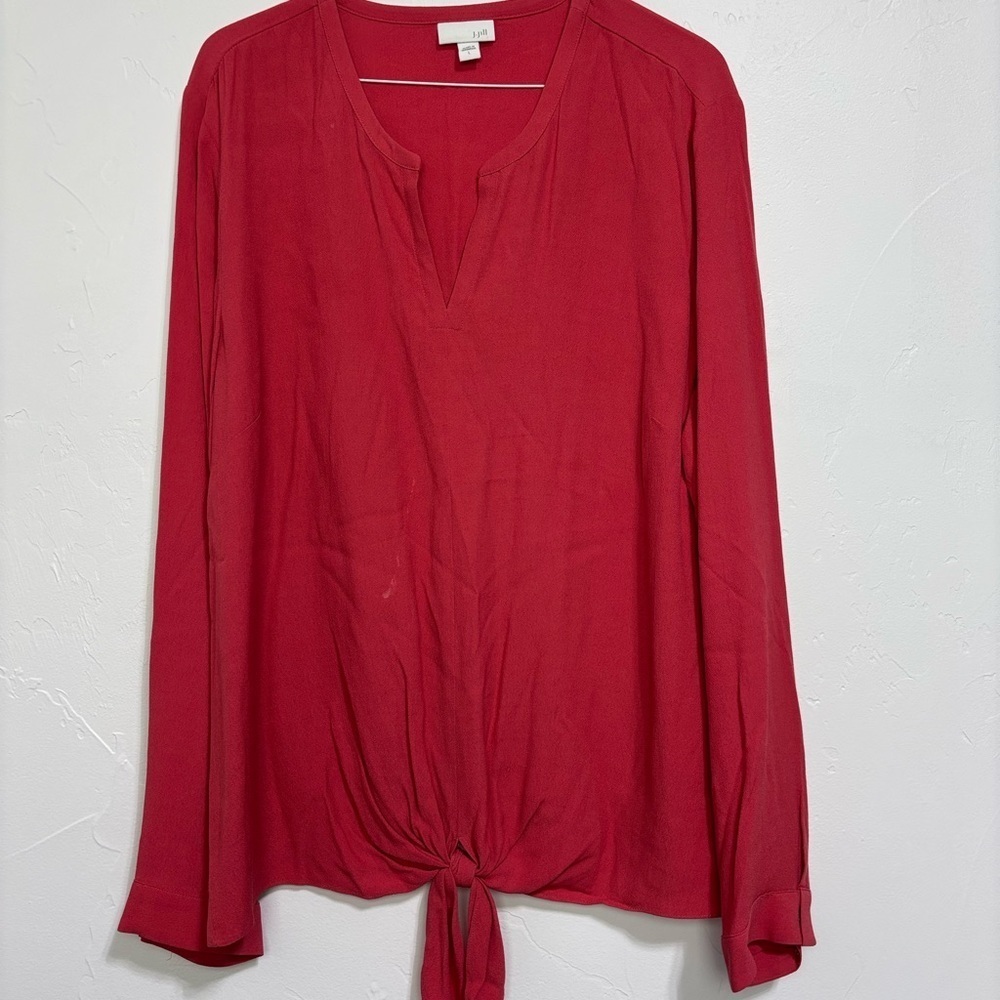 J.Jill Women's Large Blouse Long Sleeve Tie Front Lightweight Spring